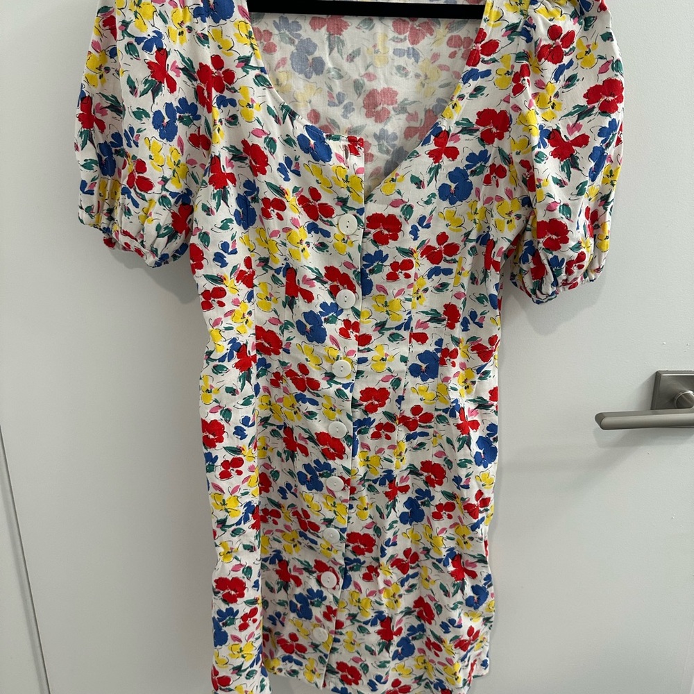 Rixo Floral Button-Down Puff Sleeve Dress